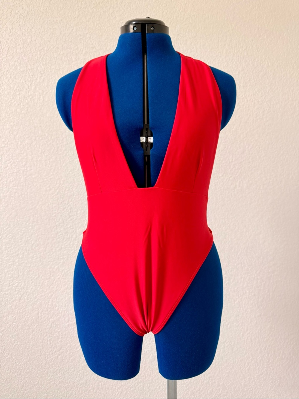 Red Deep V-Neck Women’s One-Piece Swimsuit